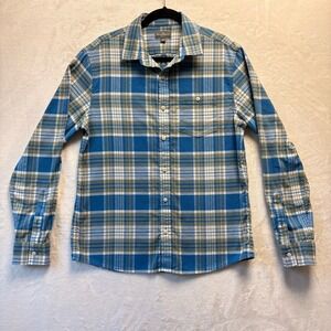 LL Bean Signature Shirt Men Medium‎ Blue Plaid Slim Fit Button Up Oxford Stretch
